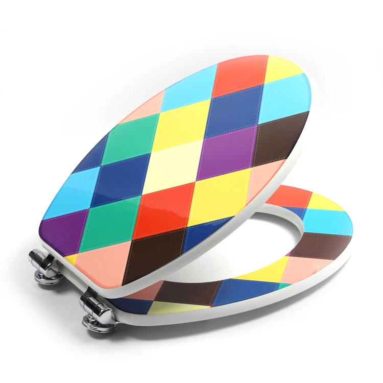 Molded Wood UV surface colored grid eco friendly western toilet seat cover with soft close hinges