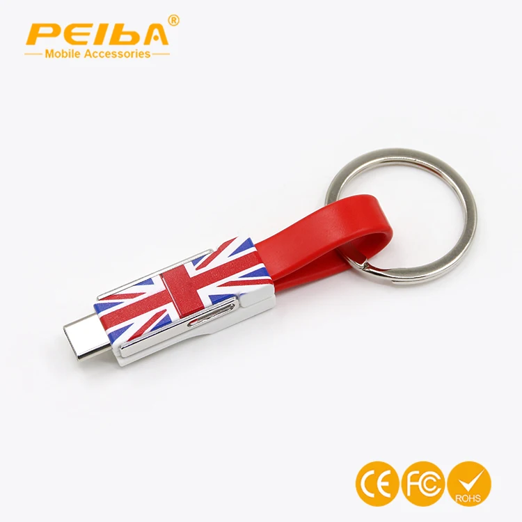 Keyring Charger Cable with USB-A to Micro USB & ISO 3 in 1 charging cable sync cord Magnetic keychain for smartphone