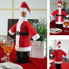 1Set Cute Red Wine Bottle Cover Bags font b Santa b font Claus Dinner Table font