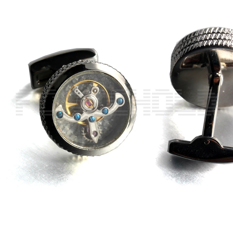 Round Silver Stainless Steel Watch Mechanical Movement Cufflink
