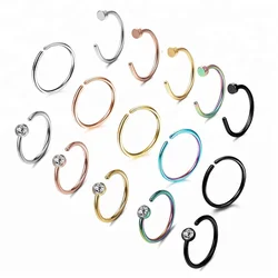 15PCS Nose hoop with Gems Nose Piercing Rings