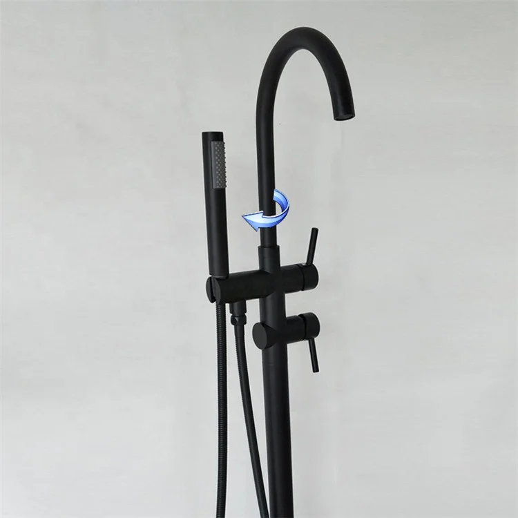 Freestanding Bath Faucet Spout Shower Floor Mount Shower set Mixer Valve 2 Function Matte Black Bathtub Mixer Faucet