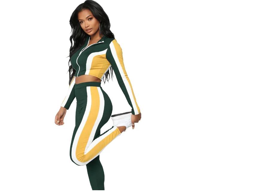 
Wholesale color block custom track suit women splice cotton training jogging wear 