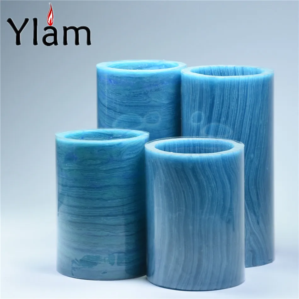
Professional Manufacturer Custom Blue Wood Grain LED Flameless Candle 