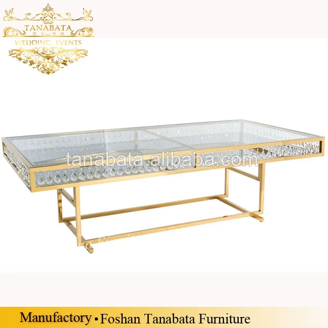
Luxury rectangle transparent crystal golden frame dining table 