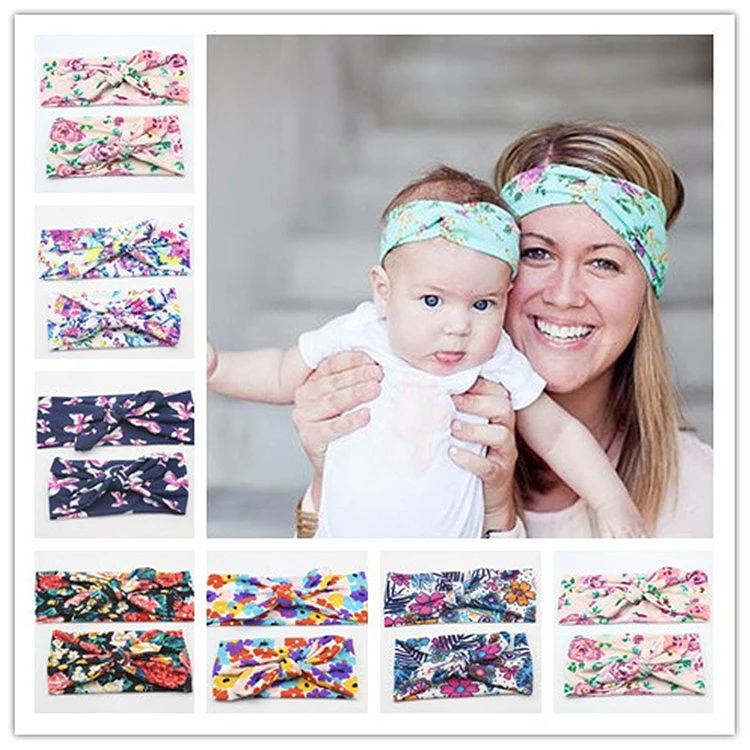 
Parent child Baby and Mother Big Bow Elastic Headband Turban Wrap Toddler Rabbit Ears Knotted Hair Band 