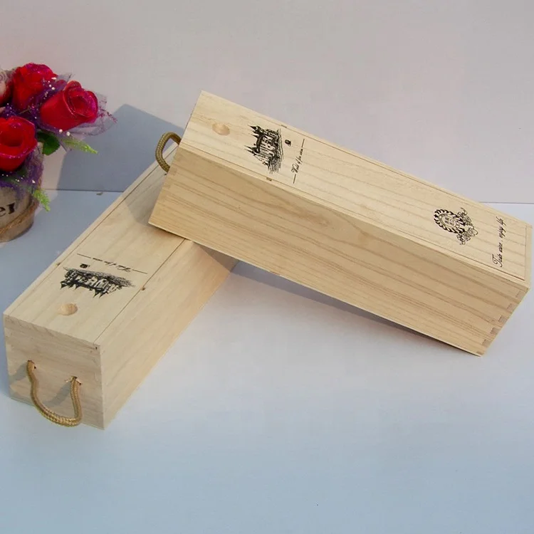 One bottle wine packaging wood boxes Wholesale raw wooden wine box with slide lid