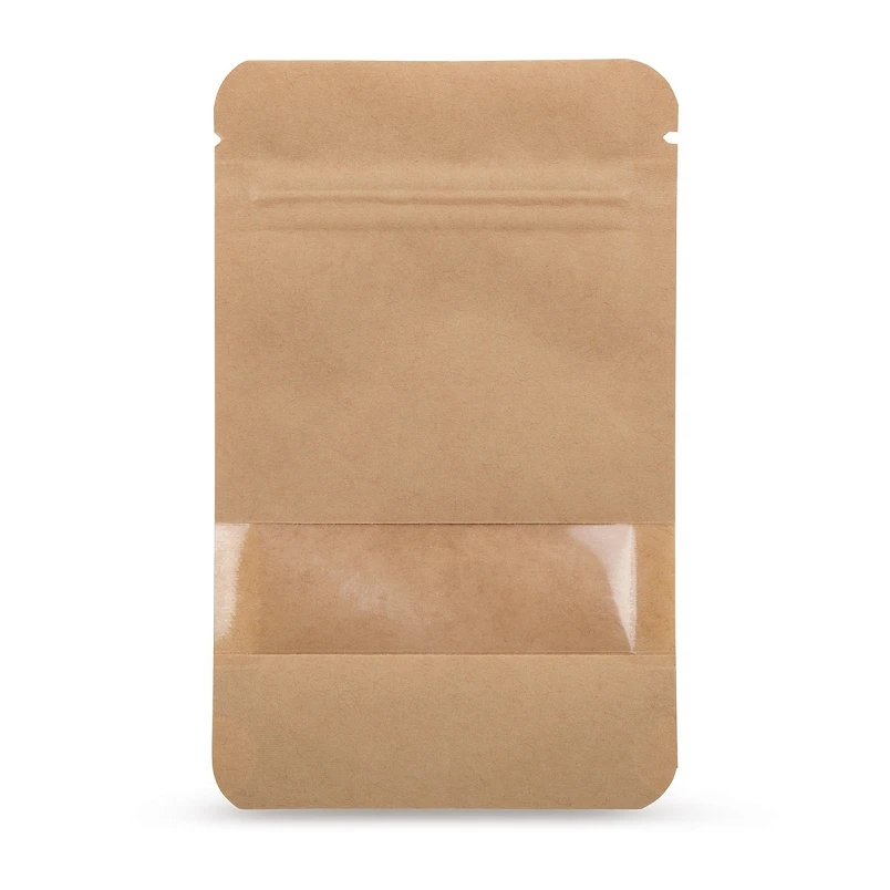 Factory Price Brown Kraft Paper Bag with Window and Zipper Zip Lock for Food Packaging Cereal Rice Peas Beans