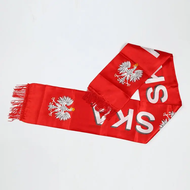 Суперкачественный рекламный полиэфирный Печатный красный, польский, Национальный полиэфир, футбольный фанат, шарф из Китая