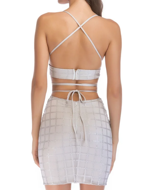 Magicmk Sexy suspenders halter two-piece sequin dress short skirt party club dress