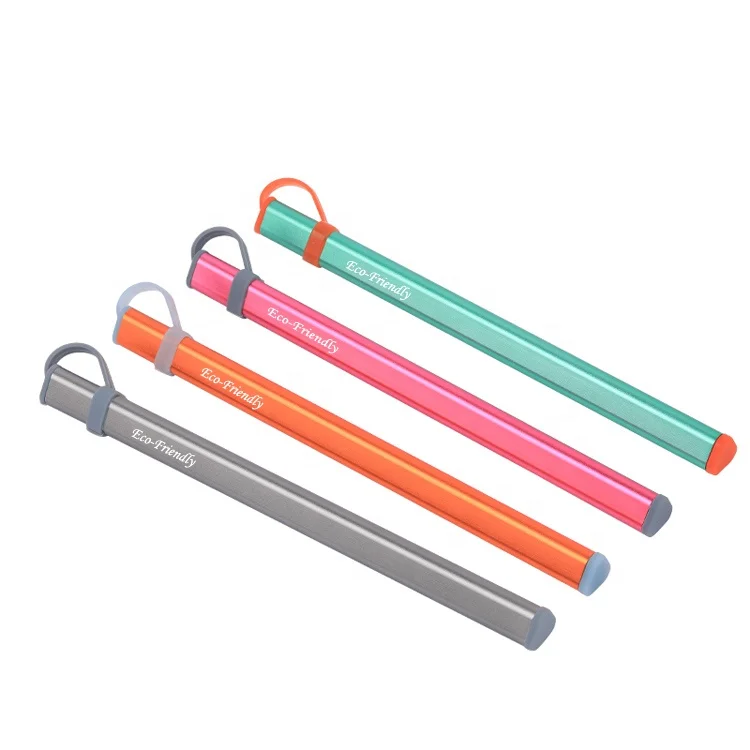 Reusable Stainless Steel Straw with Case Cleaning Brush Aluminum Carrying Case 12mm 8mm 6mm Straight Drinking Straw Set
