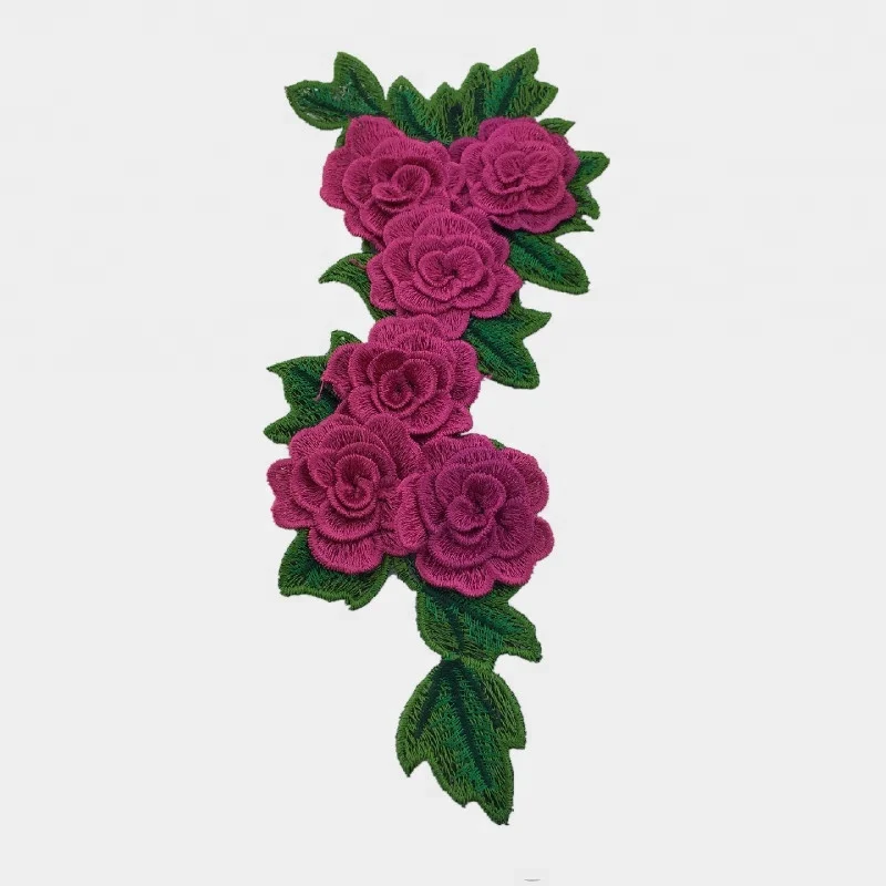 3D Deep Red Rose Flower Patch Embroidery Iron On Applique Patch For Clothing Craft Repair Sticker for Dress Hat Bags
