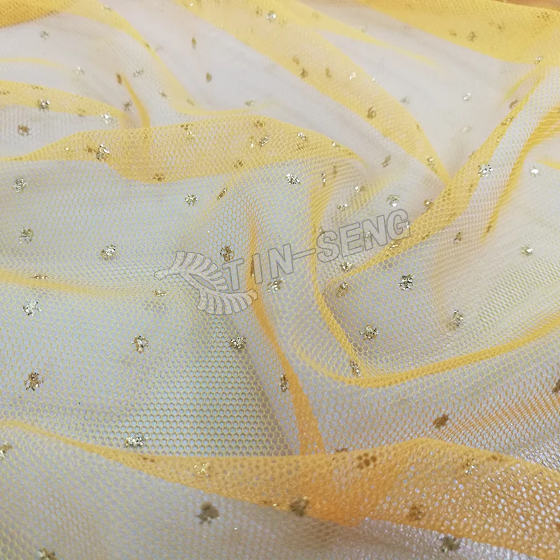 Yellow Glitter Tulle Fabric , Metallic Mesh Fabric for Evening Dresses