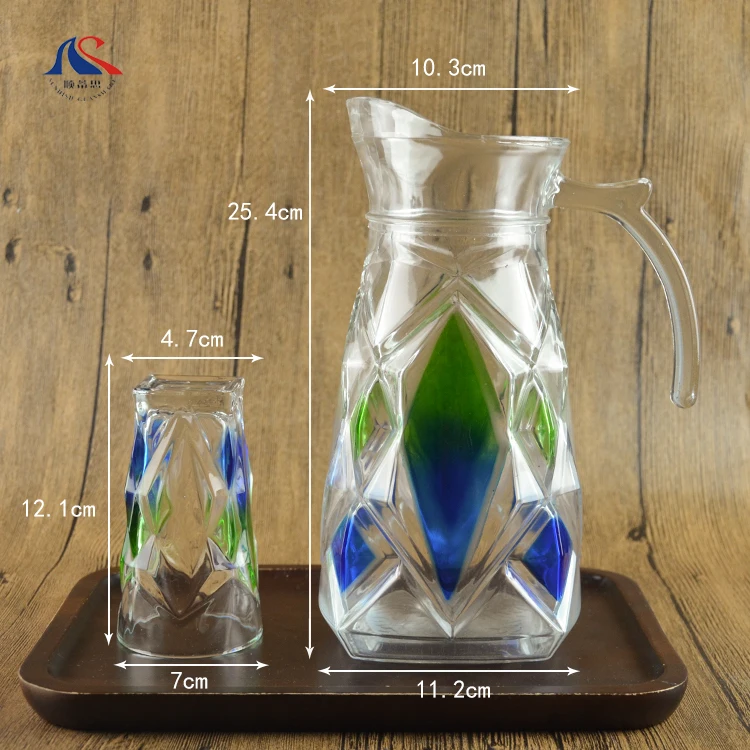 Hotel Colorful Glass Milk beverage  Jug With   Cups For Water pitcher pot  glassware drinking jar