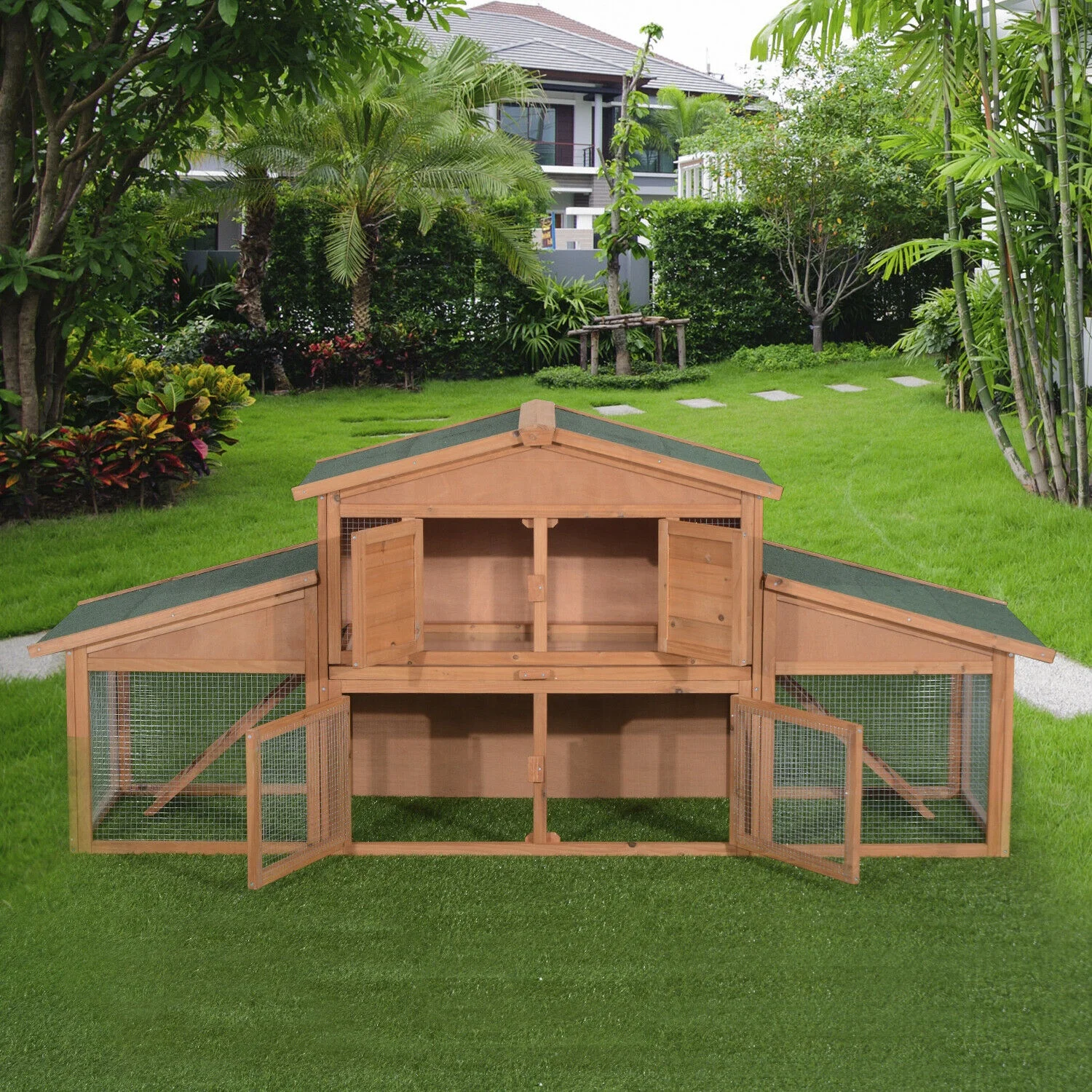 Deluxe Wooden Rabbit Hutch Large Cage Wood Hen House industrial Chicken Coop direct New