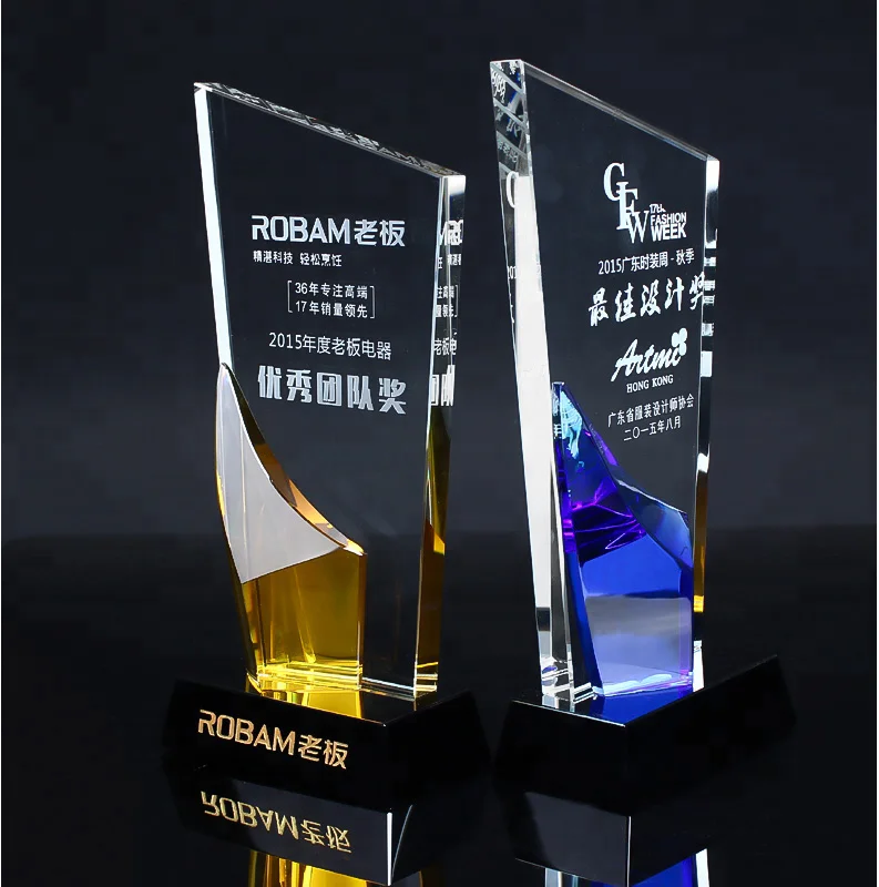 
China trophy custom crystal glass materisl award trophy with free gift box 