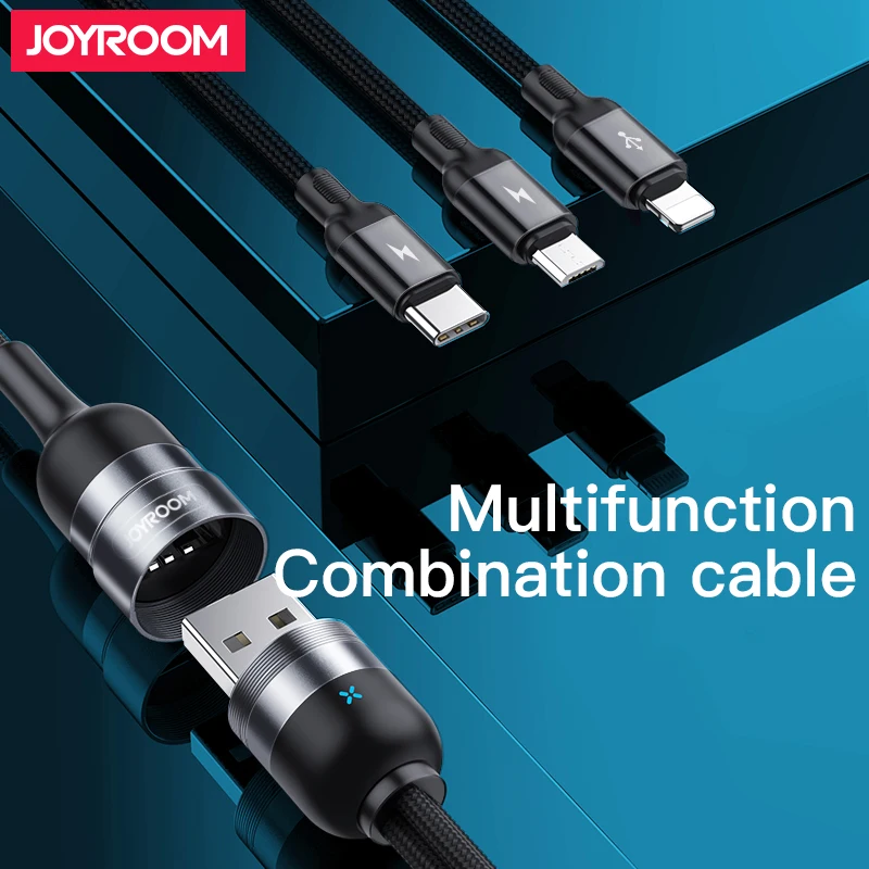
Joyroom multiple charger wire universal braided led usb extension 3 in 1 fast charging cable 
