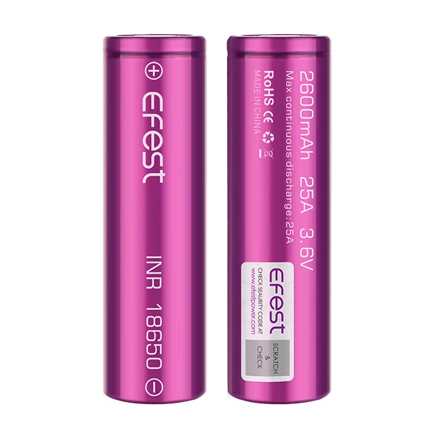 IMR 18650 3.7v 25a 2600mah Efest Rechargeable Lithium Ion For Battery Pack