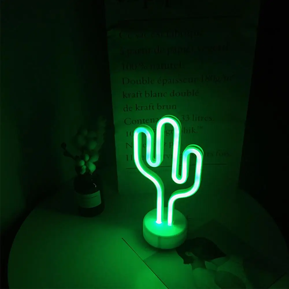 Wholesale USB and Battery Powered Home Decor Green Cactus Portable table sign desktop neon light