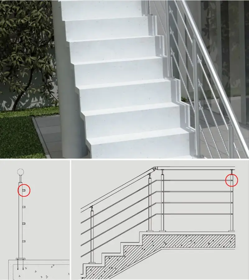 Cable Excellent Quality Factory Price Customizing High Technology Stainless Steel Stair Railings / Handrails Wall Negotiated