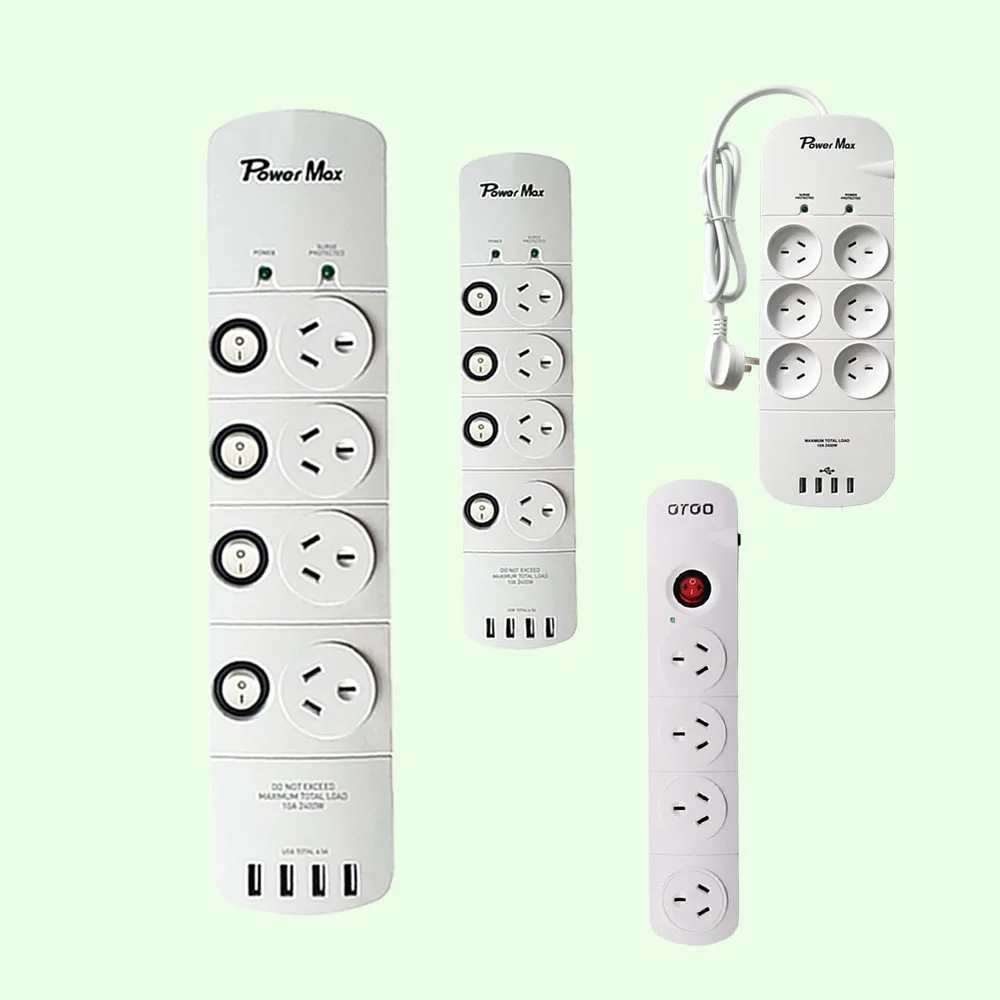 Portable Power Strip 4 outlet usb type c new products power point Australia SAA waterproof power strip 4 outlets and 4 usb ports