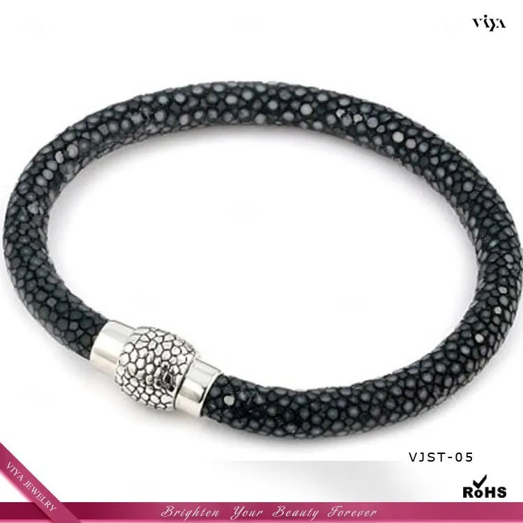 2014 New Arrival Thailand Stingray Bracelet,Handmade genuine stingray leather bracelet with 925 sterling silver magnetic clasp