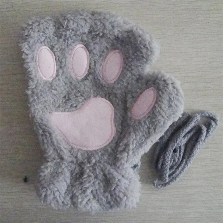 Winter Gloves Women Animal Paw Gloves Fingerless Fluffy Bear Plush Paw Mittens Women Soft Gloves