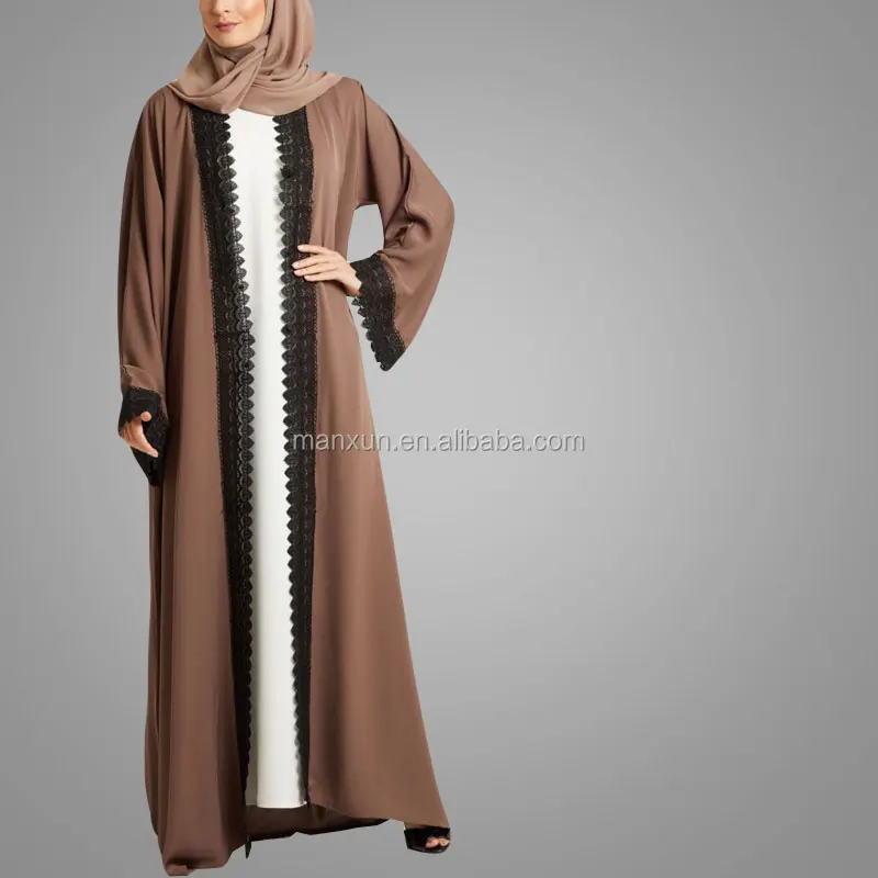 2017 Women Cardigan Dubai Muslim Overcoat Abaya Muslim Style Laced Open Front Abaya Islamic Kimono