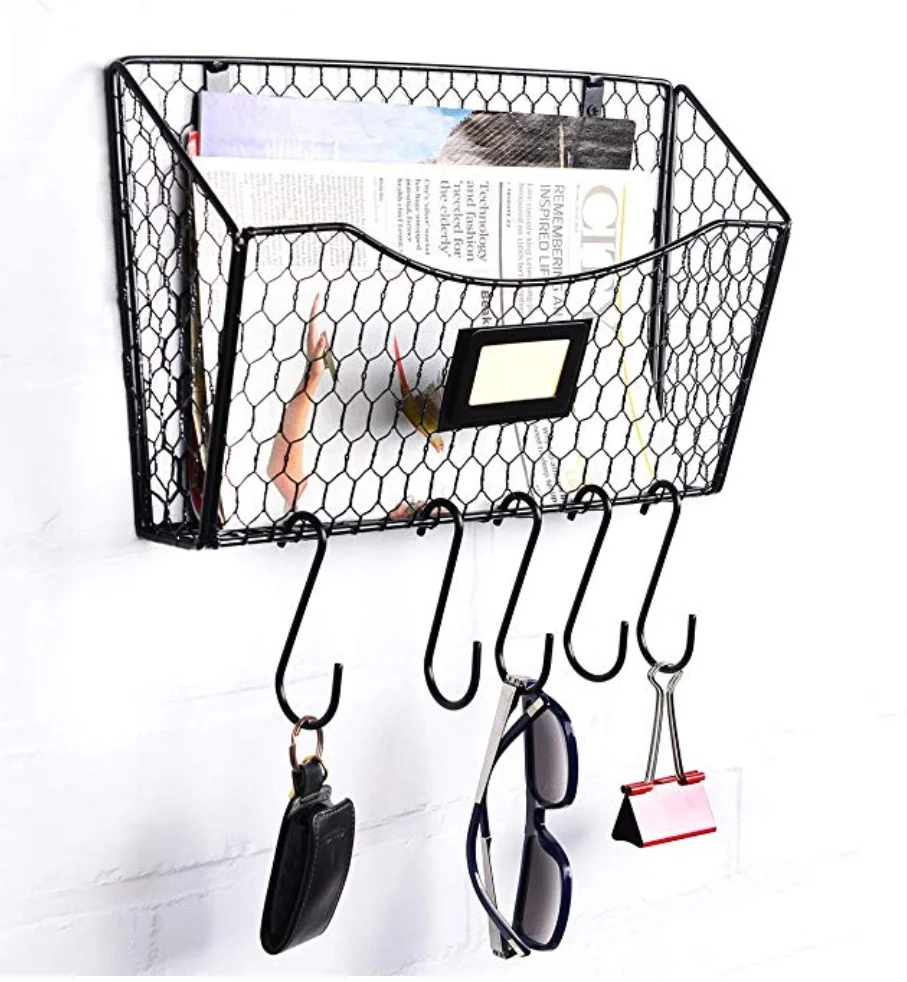 3 Pack Wall Mounted File Holder Hanging Mesh Metal Basket Wire Magazine Rack Shelf