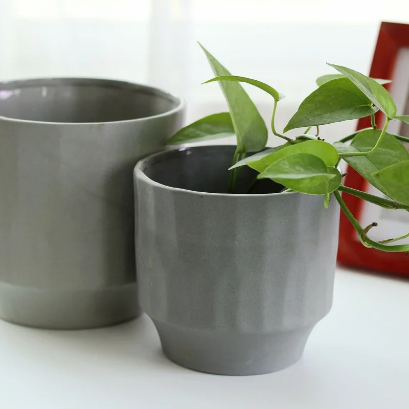 New modern design white and light grey colored clay ceramic planters for indoor decor