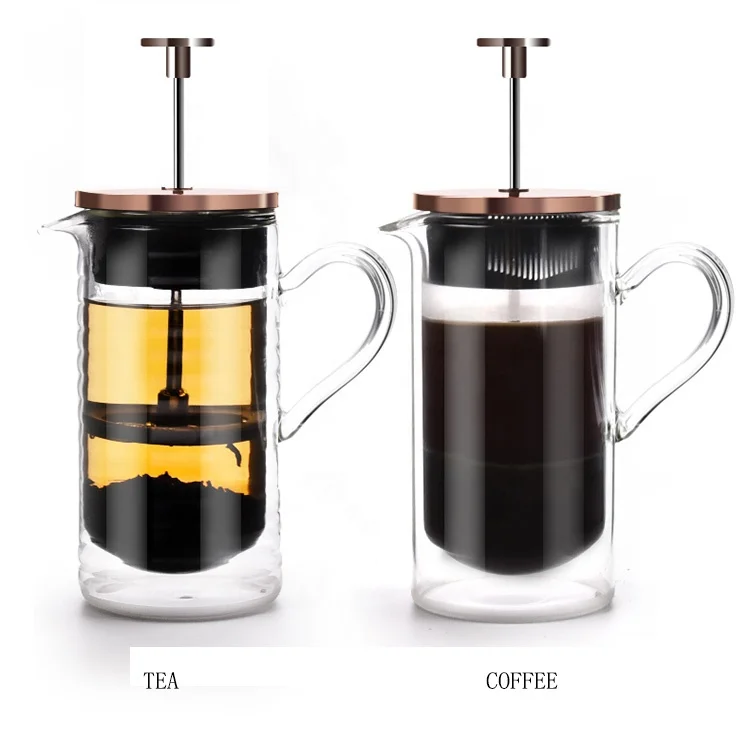 Custom Logo Travel French Press Eco-Friendly Double Walled  Borosilicate Glass Coffee Using Portable French Press