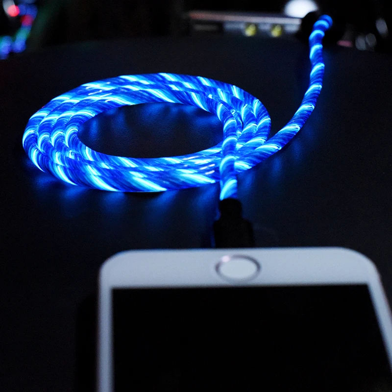 
2 in 1 EL intelligent visible glowing mobile usb charger for iPhone and Smartphone Smart charging streamer data cable 