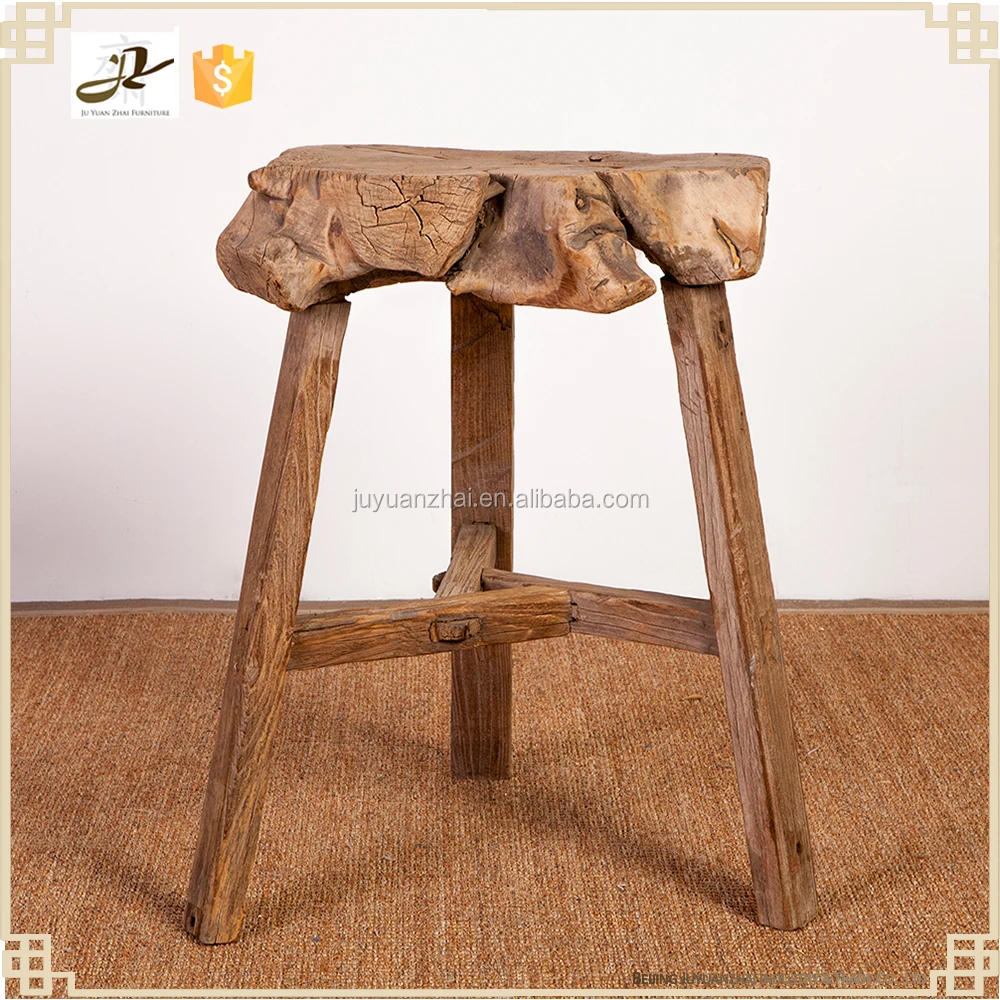 Античный натуральный оригинальный винтажный деревенский высокий деревянный стул с 3 ногами