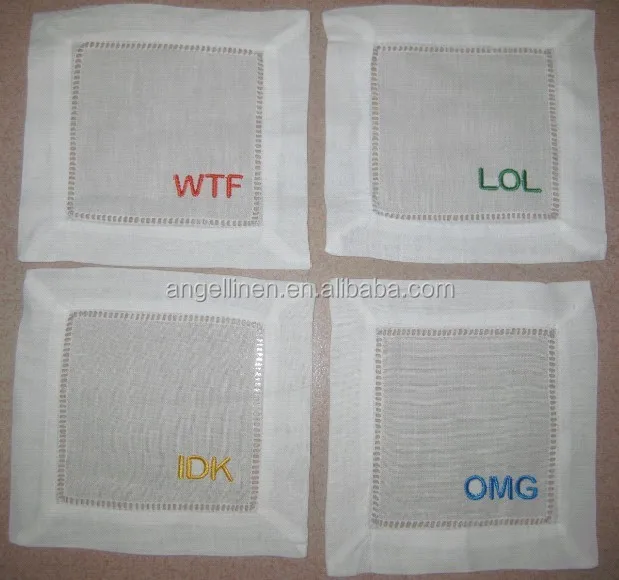 embroidery /printing cheap cocktail napkins in white color for wholesale and promotion