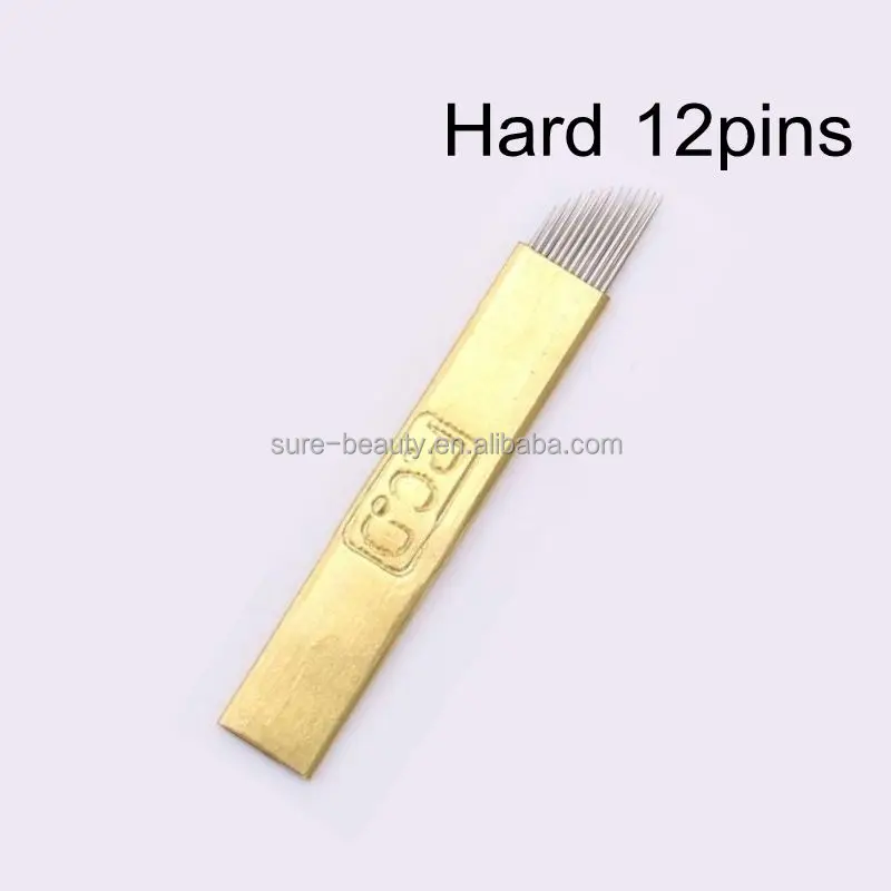 copper golden 0.25mm eyebrow tattoo hard needles with PCD 12pin 14pin 19U / 21U