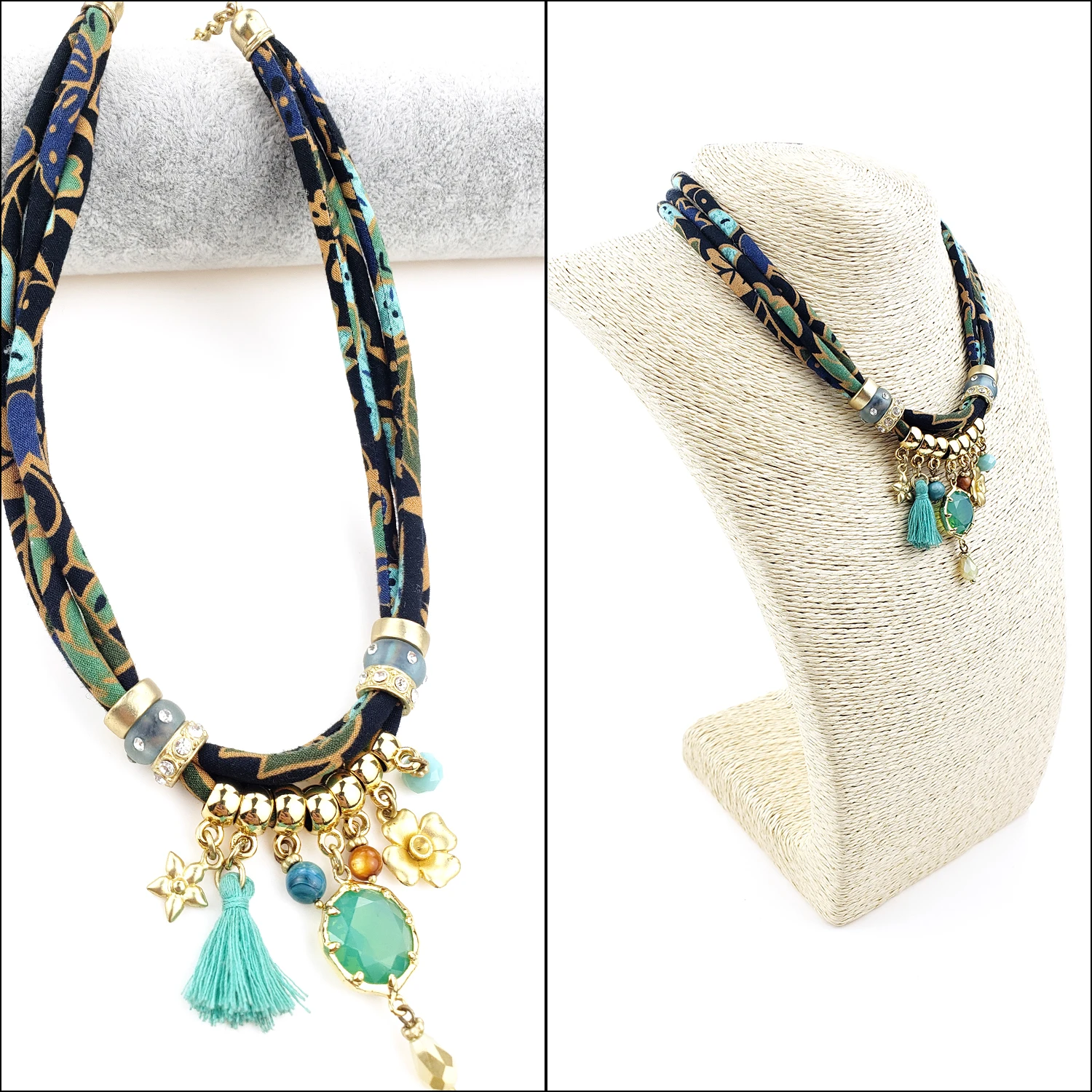 
Gold fabric charm necklace for ladies 