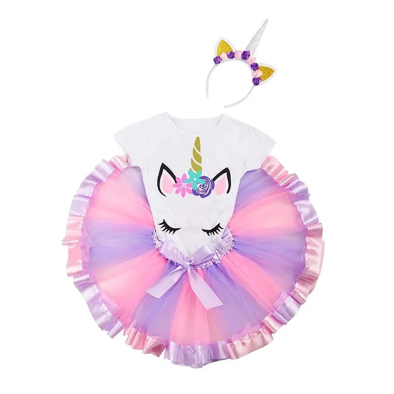 Платье принцессы с единорогом для девочек 1 год платье на день рождения маленьких наряд торта платья младенцев 12 месяцев детей