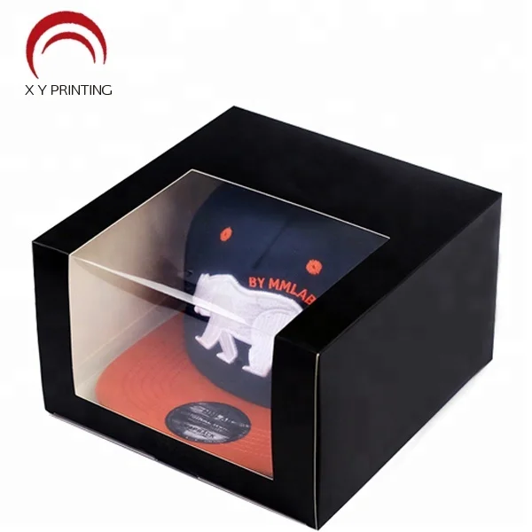 
Custom Logo Printed Folding PVC Window Paper Cap Hat Box Plastic Packaging Gift Boxes 