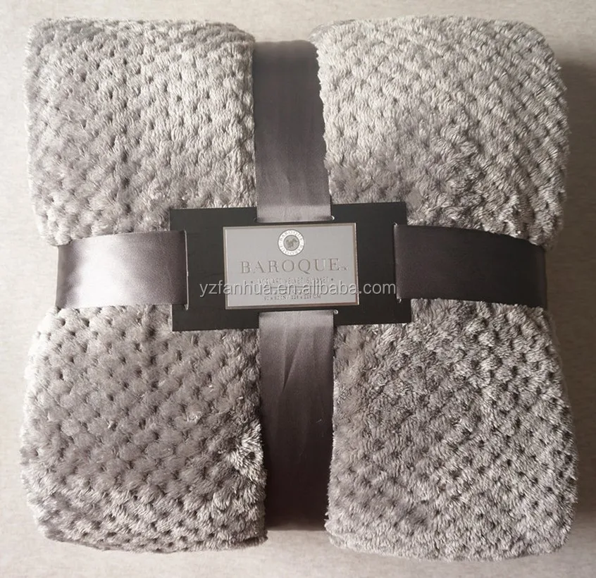 
Wholesale Solid Honey comb Fleece Blanket throw 