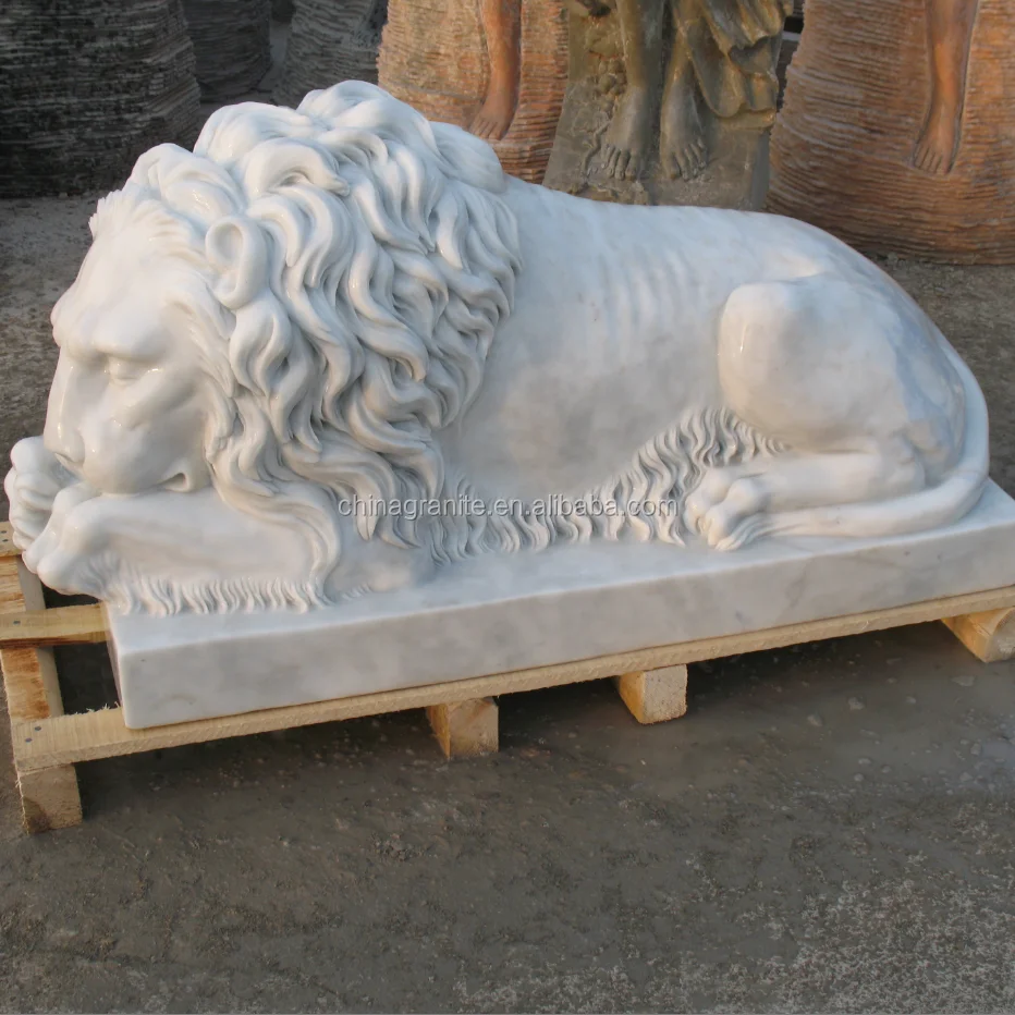 Garden decoration stone sculpture white marble lion statues