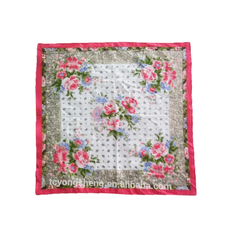Trendy style Good Quality Floral Flower Printed design cotton women soft Ladies Handkerchief in stock for Decoration