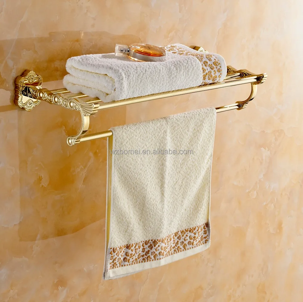 
Art Carving Household Hotel Bathrooms Accessories Wall Mounted Gold Towel Rack BM15288 Towel Shelf 