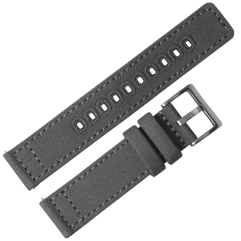 Hot Sell Gray 2 Piece Of Watch Bands Canvas Straps In 18mm-22mm with Quick Release Spring Bar And Embroidery Hole
