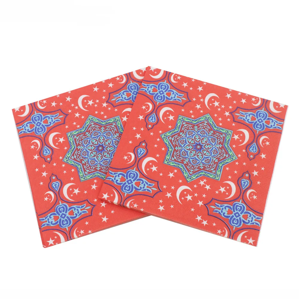 Ramadan Kareem Paper Napkin With Moon Lamp Print Islamic Month For Muslim Eid al-Fitr 33*33cm