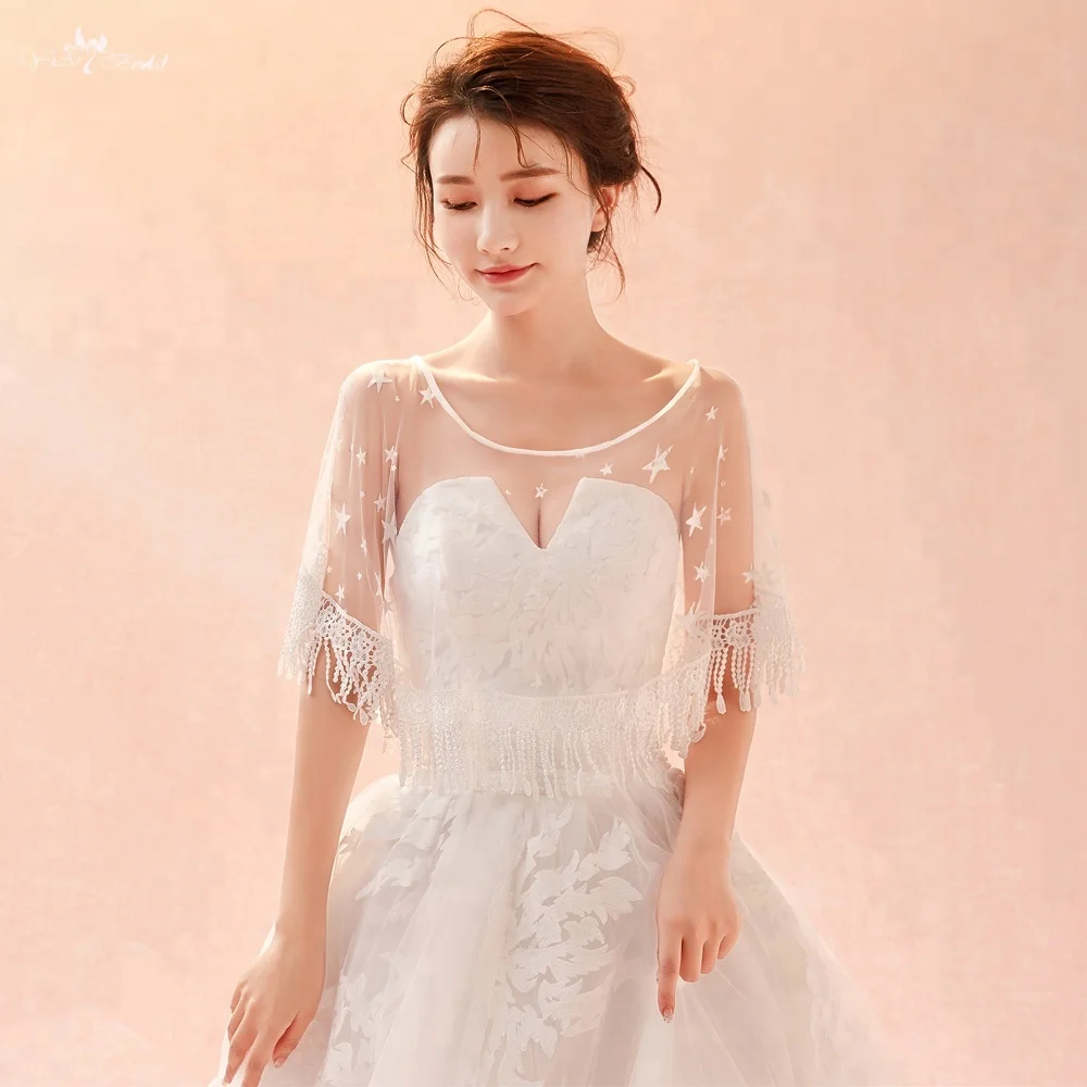 
LZP284 Real Pictures Yiaibridal Wedding Accessories Star Shape With Tassel Bridal Bolero Ivory Tulle Woman Wedding Shawl 