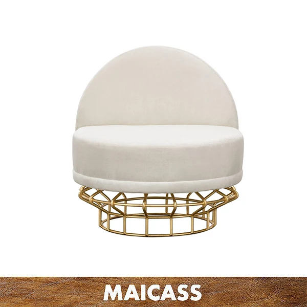 
Round stainless steel frame white velvet living room leisure chair 