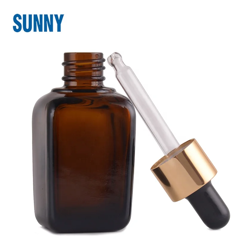 
1oz 35ml eye face skincare essence essential oil amber square glass dropper bottle cosmetic packaging 