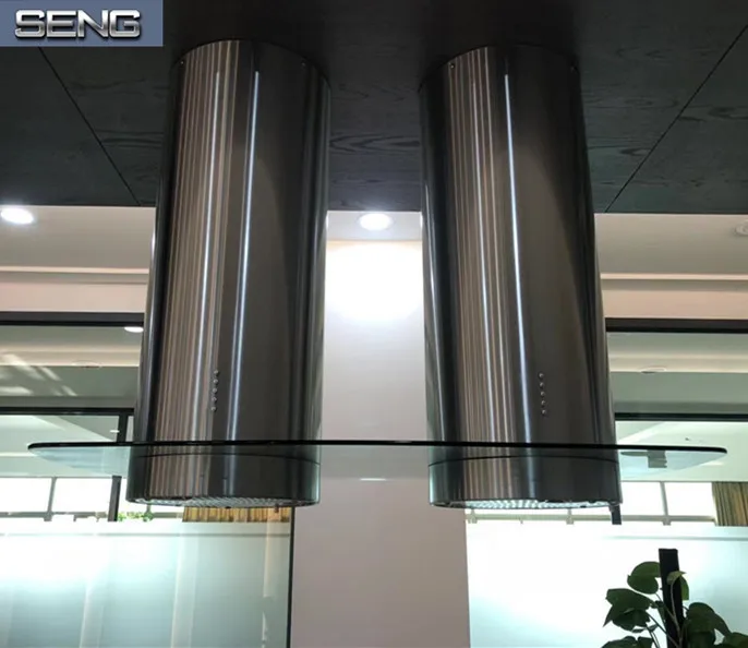 SENG Kitchen Tempered Glass Round Island Mounted Stainless Steel Range Hood