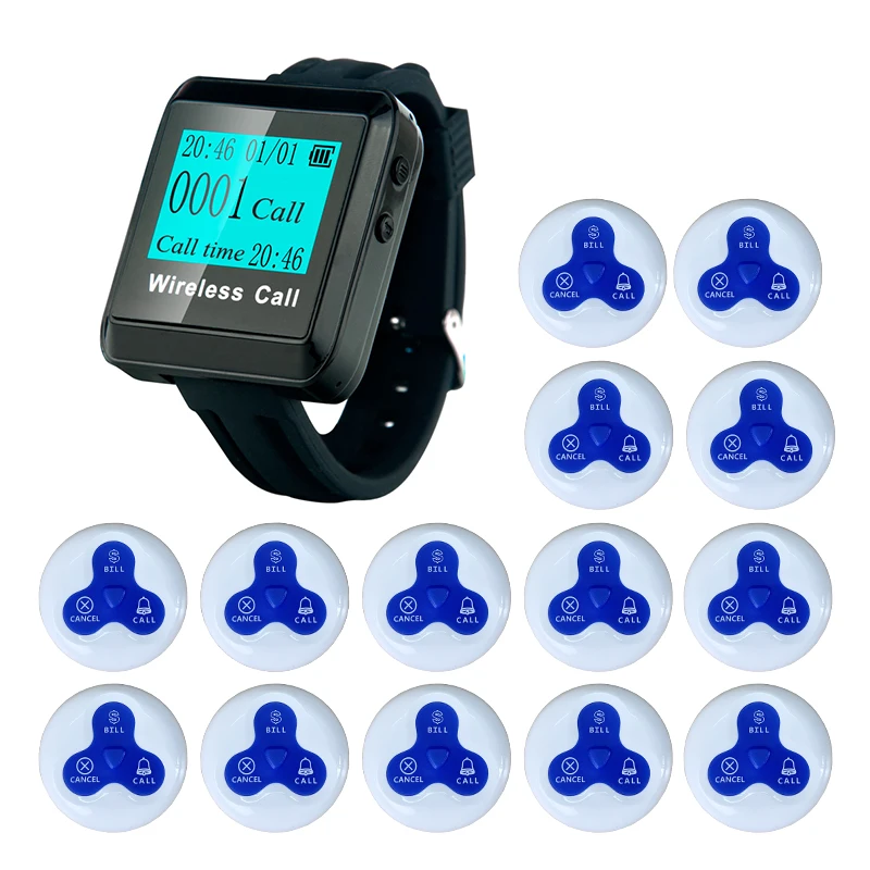 Artom restaurant  cafe hotel room service call system Smart wireless wrist watch pager receiver with 10 call buttons