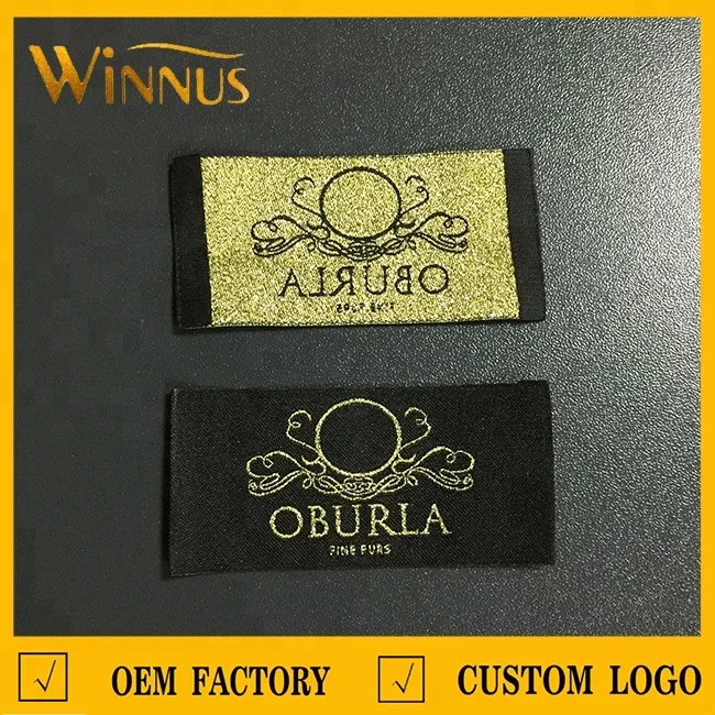 oem maker winnus cheap custom made design double sided centerfold high density garment damask woven labels for clothing kids